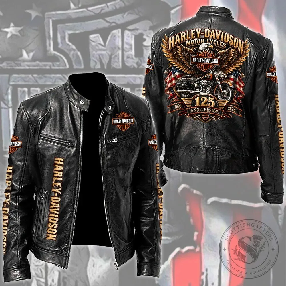 Harley-Davidson 125th Anniversary Motorcycle Black Leather Jacket